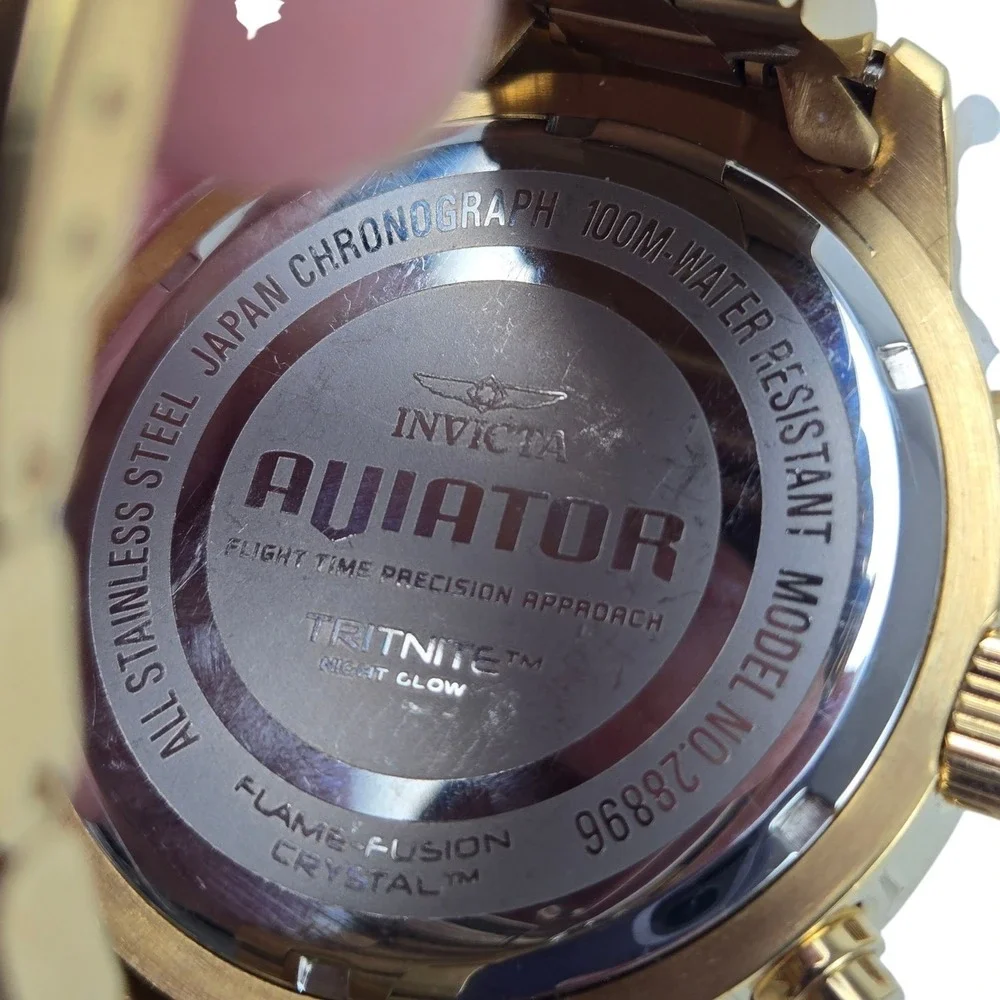 Invicta Aviator Men's Chronograph Watch 100m WR Gold w Blue Dial 28896 VIDEO